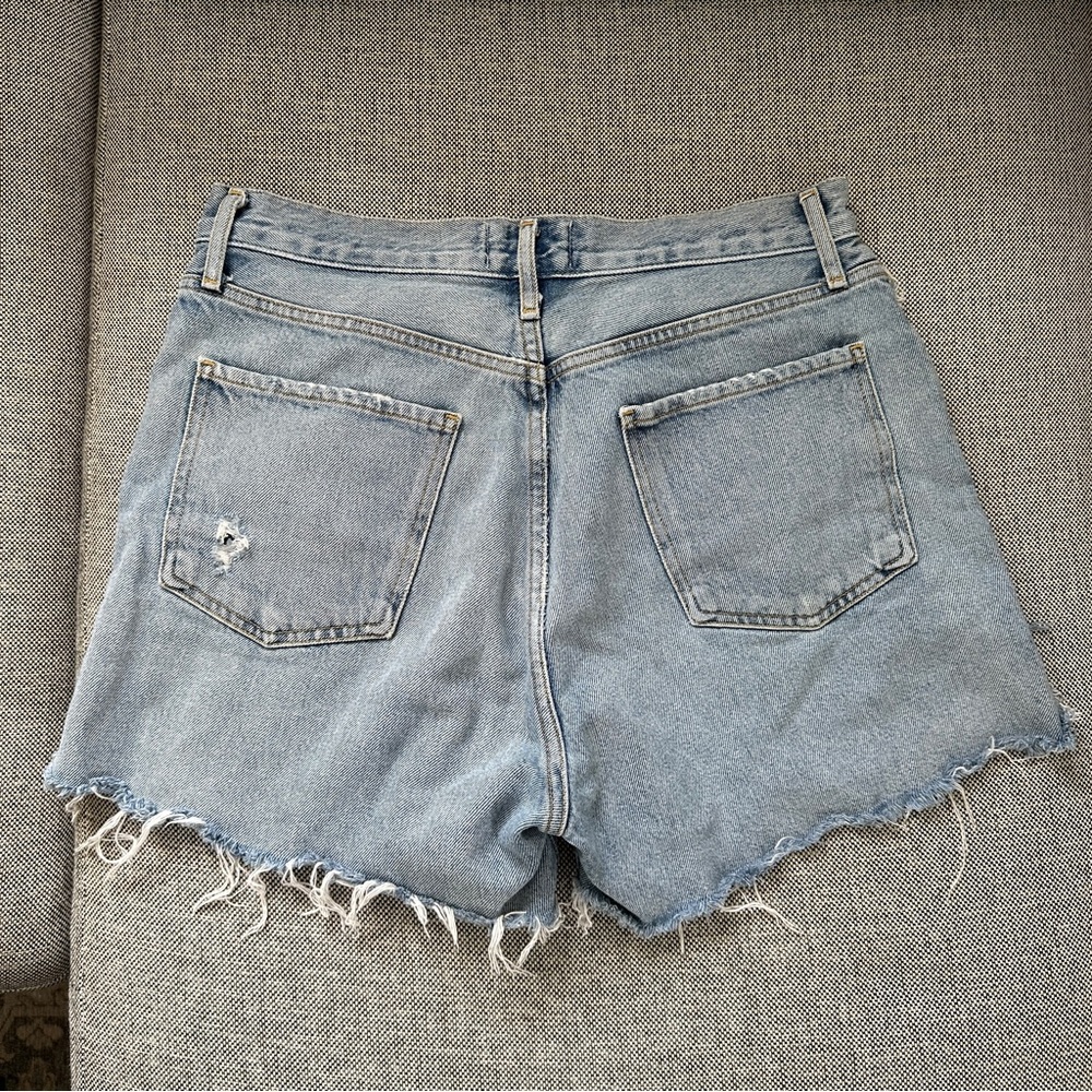 Agolde Light Blue Distressed Denim Jean Shorts - Picture 7 of 10